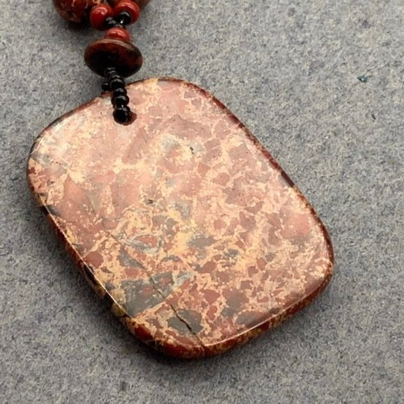 Jasper Stone Necklace Pendant Branch Oval Red Brown Copper Gray - Picture 10 of 10